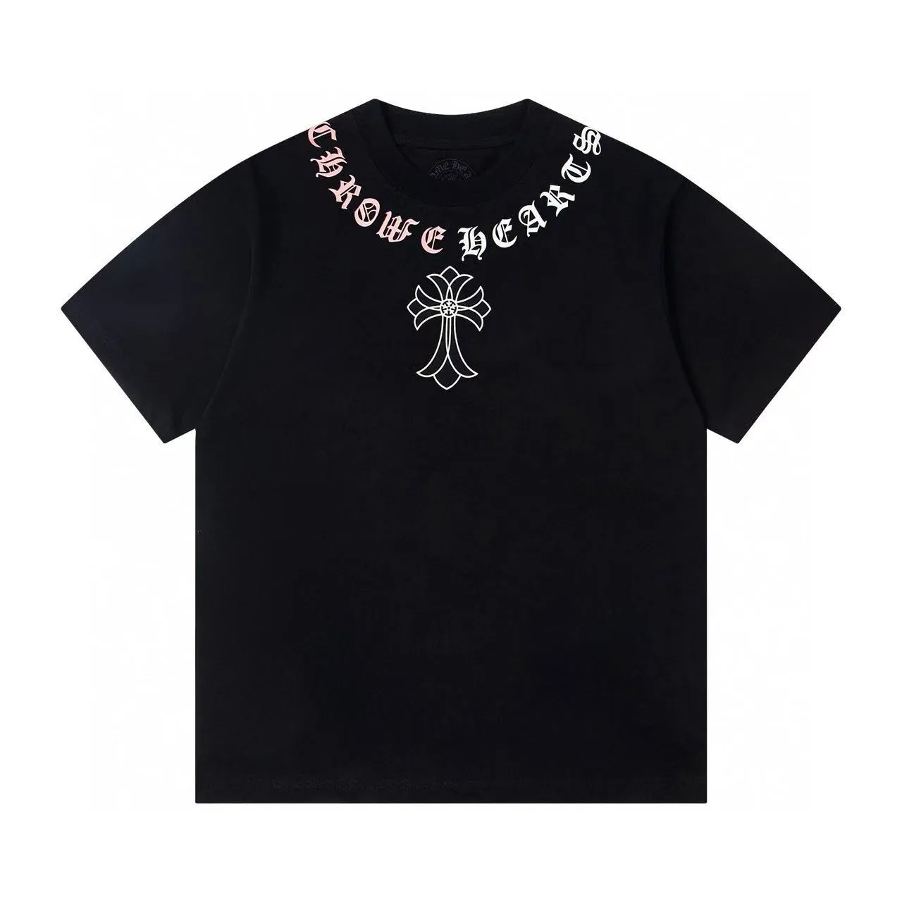 🅿️170 ChromeHearts/Chrome Hearts 25ss printed necklace round neck Original fabric Official same style Short-sleeved T-shirt Customized 260g vat-dyed fabric Very comfortable to the touch Latest brick cabinet synchronization for spring and summer Fashionable and individual Super versatile and good-looking Very suitable for both men and women A must-have item Hang tag Collar label Washed wheat Complete with three standards Color: Black White Size: XS-L